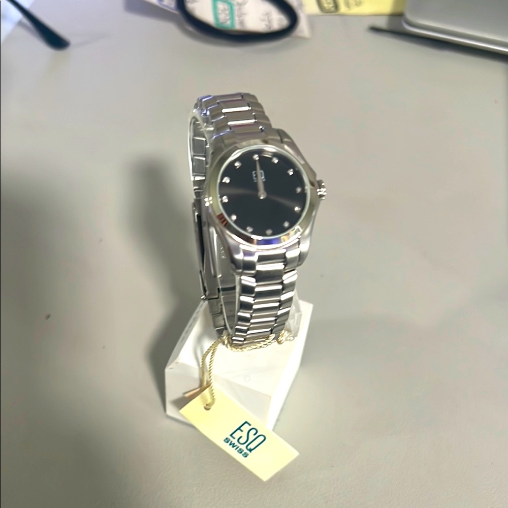 ESQ by Movado Silver Watch with Black Dial